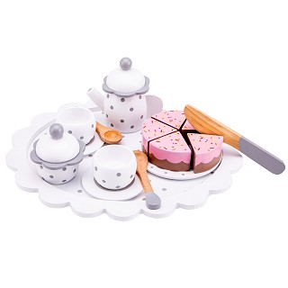 New Classic Toys - Coffee/Tea Set with Cutting Cake - White